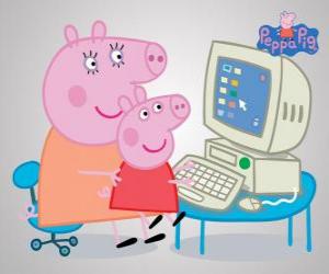 Puzzle Peppa Pig και η μητέρα του υπολογιστή
